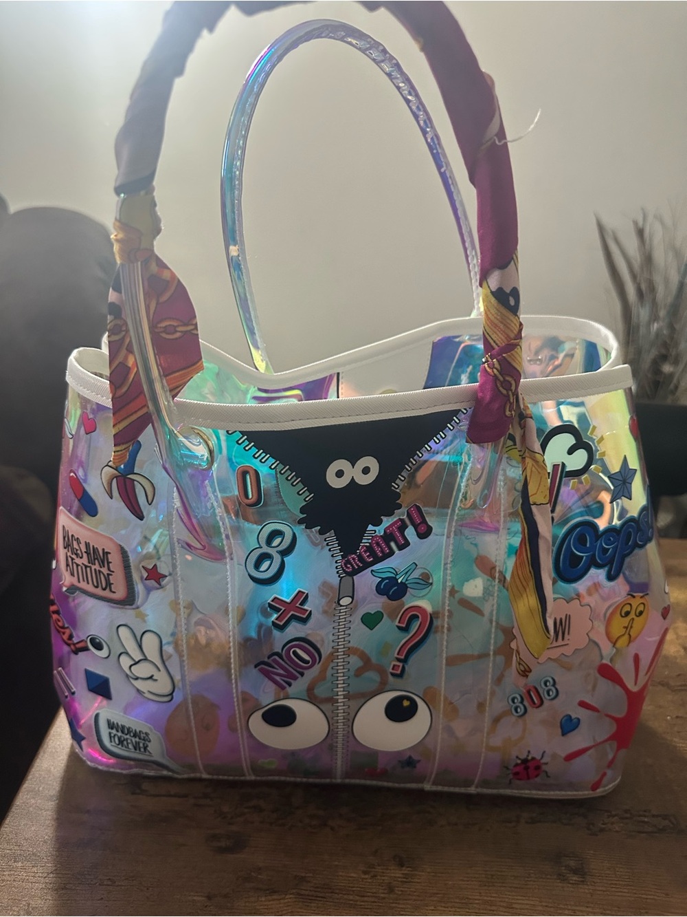 Iridescent Holographic Sticker Tote Bag - Clear Rainbow Color